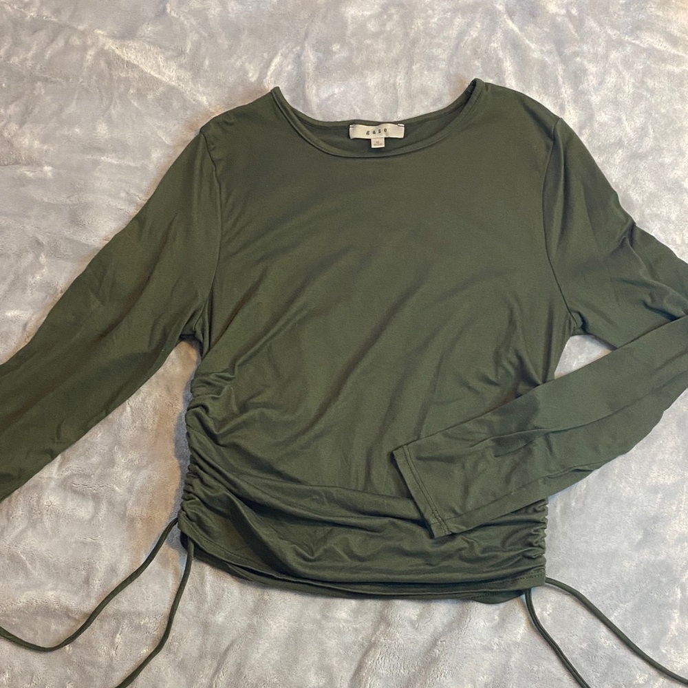 Adjustable Olive Long Sleeve Top with Side Ties